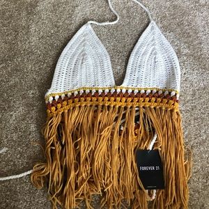Forever 21 crocheted halter top with fringe